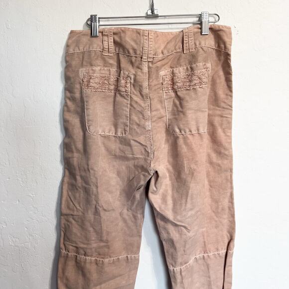 Sundance Pants Small Crochet Linen Cotton Tan Adjustable Cuff Cottage Boho - Picture 7 of 9
